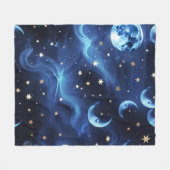 Saffierblauwe Celestial Moon Dekbed – Luxe Naad Fleece Deken (Voorkant (Horizontaal))