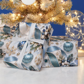Saffierblauwe Champagne Kerstlinten Cadeaupapier