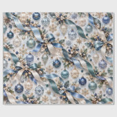 Saffierblauwe Champagne Kerstlinten Cadeaupapier (Vlak)