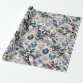 Saffierblauwe Champagne Kerstlinten Cadeaupapier (Uitgerold)