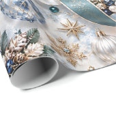 Saffierblauwe Champagne Kerstlinten Cadeaupapier (Rol Hoek)