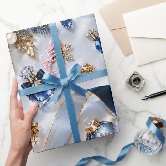 Saffierblauwe Champagne Kerstmis Cadeaupapier (Geschenken)