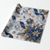 Saffierblauwe Champagne Kerstmis Cadeaupapier (Uitgerold)