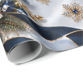 Saffierblauwe Champagne Kerstmis Cadeaupapier (Rol Hoek)