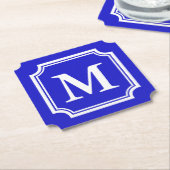 Saffierblauwe elegante rand custom monogram kartonnen onderzetters (Gekanteld)