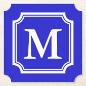 Saffierblauwe elegante rand custom monogram kartonnen onderzetters (Voorkant)