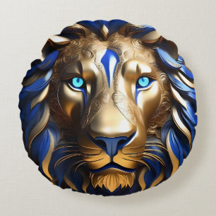 Saffierblauwe en gouden leeuw, rond kussen