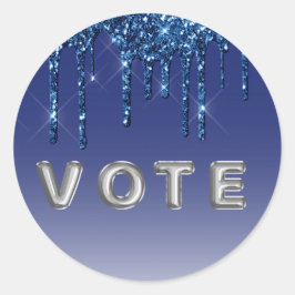 Saffierblauwe Glitter Drip Ronde Sticker