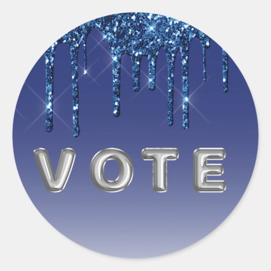 Saffierblauwe Glitter Drip Ronde Sticker (Voorkant)