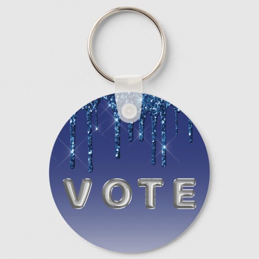 Saffierblauwe Glitter Drip Sleutelhanger (Voorkant)