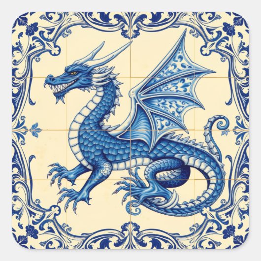 saffierblauwe hemel drakenstickers vierkante sticker (Voorkant)