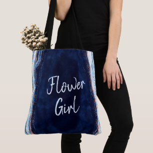 Saffierblauwe Roze Gouden Geode Agate Bloemenmeisj Tote Bag