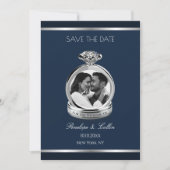 Saffierblauwe verlovingsfotobesparing datum save the date (Voorkant)