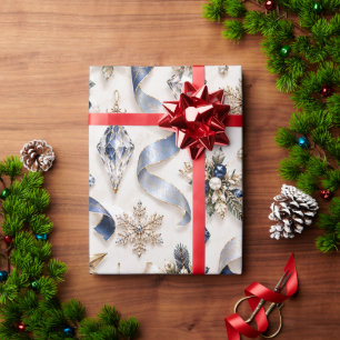Saffierblauwe Winter Juwelen Lint Cadeaupapier