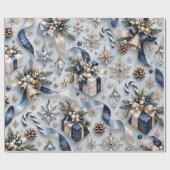 Saffierblauwe Winter Kerstcadeaus Cadeaupapier (Vlak)