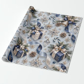 Saffierblauwe Winter Kerstcadeaus Cadeaupapier (Uitgerold)