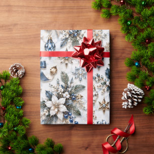 Saffierblauwe Winterbloemen Cadeaupapier