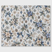 Saffierblauwe Winterbloemen Cadeaupapier (Vlak)