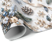 Saffierblauwe Winterbloemen Cadeaupapier (Rol Hoek)