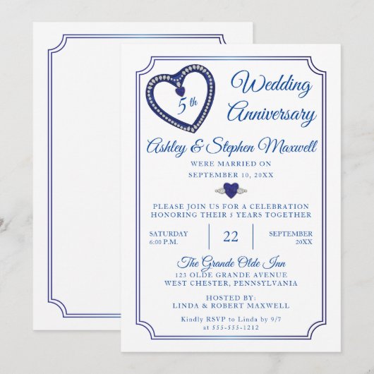 Saffieren Diamanten 5e Verjaardagsfeestje Kaart (Voorkant / Achterkant)