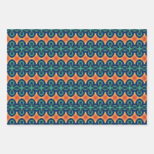 Saffraan Bloom Navy Sinaasappel en Groene Bloemen Inpakpapier Vel (Voorkant 3)