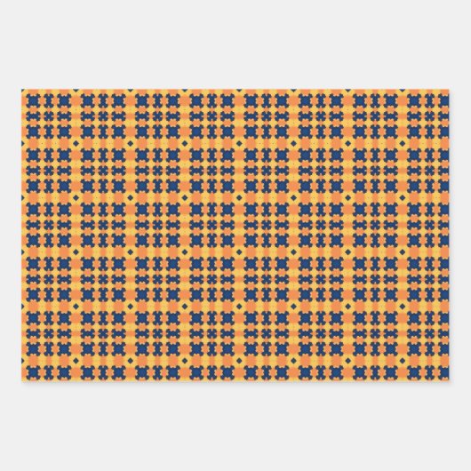 Saffraan Bloom Navy Sinaasappel en Groene Bloemen Inpakpapier Vel (Voorkant 2)