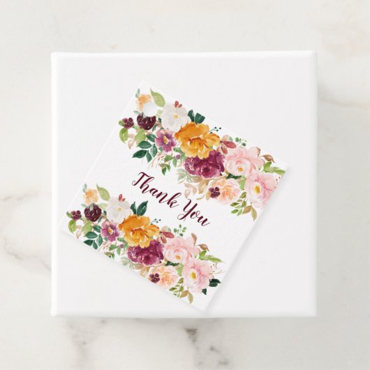 Saffraan Bourgogne Roze Waterverf Rozen Pioenrozen Bedankjes Labels (In situ)