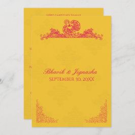 Saffraan en roze pauw Indiase bruiloft uitnodiging