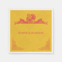 Saffraan en Roze Peacock Indiase bruiloft servet