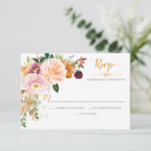 Saffraan Geel Blush Mauve Hoek Boeket RSVP Kaartje (Staand voorkant)