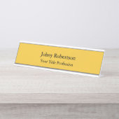 Saffraan Gouden Geel Elegant Professioneel Bureau Naambordje (Voorkant)