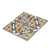 Saffraan Rood Bloemmotief Siciliaans Majolica Midd Tegeltje (Zijkant)