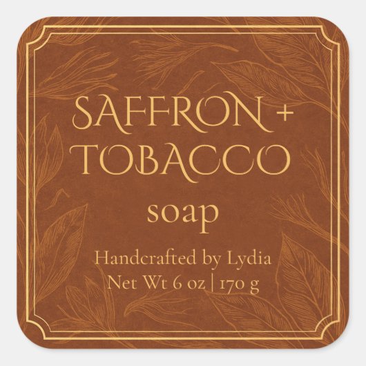 Saffraan + Tabak Custom Handgemaakte Zeep Label (Voorkant)