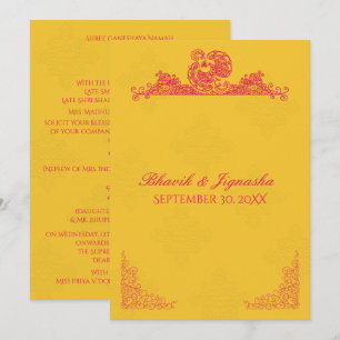 Saffron and Pink Peacock Indian Wedding Invitation Kaart