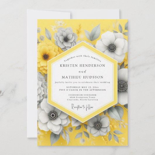 Saffron Charcoal Bloom Wedding Kaart (Voorkant)