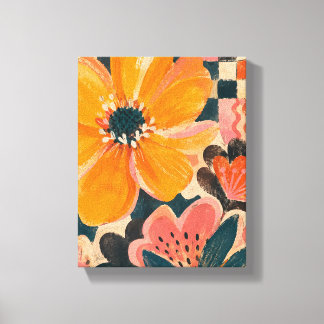 Saffron Checker Bloom Maximalistische Bloemrijke A Canvas Afdruk