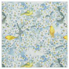 Saffron Finch Warbler Birds Blooming Fruitboom Stof