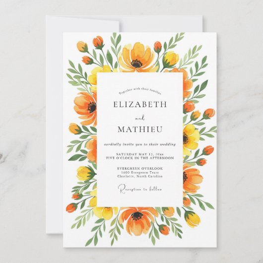 Saffron Lively Botanical Wedding Kaart (Voorkant)