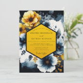 Saffron Nocturne Bloom Wedding Kaart (Staand voorkant)