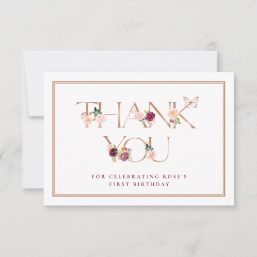 Saffron Roos Gold Butterfly Hartelijk dank Bedankkaart (Voorkant)