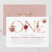 Saffron Roos Gold Floral Butterfly 1ste verjaardag Kaart (Voorkant / Achterkant)