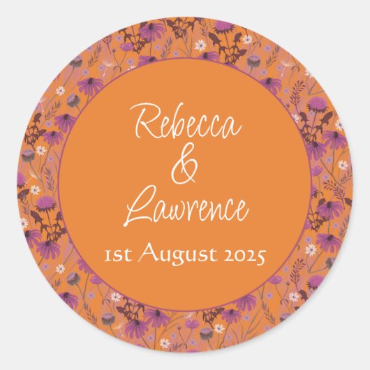 Saffron Sky Wildflowers - Huwelijk sticker rond (Voorkant)