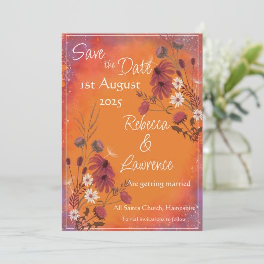 Saffron Sky Wildflowers - Wedding save the date (Staand voorkant)