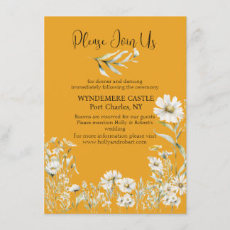 Saffron Yellow, Daisy Floral Wedding QR Code Informatiekaartje