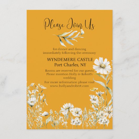 Saffron Yellow, Daisy Floral Wedding QR Code Informatiekaartje (Voorkant)