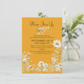 Saffron Yellow, Daisy Floral Wedding QR Code Informatiekaartje (Staand voorkant)