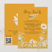 Saffron Yellow, Daisy Floral Wedding QR Code Informatiekaartje (Voorkant / Achterkant)