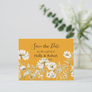 Saffron Yellow, Daisy Floral Wedding Save the Date Briefkaart