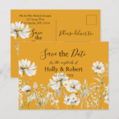 Saffron Yellow, Daisy Floral Wedding Save the Date Briefkaart (Voorkant / Achterkant)
