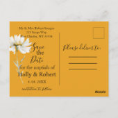 Saffron Yellow, Daisy Floral Wedding Save the Date Briefkaart (Achterkant)